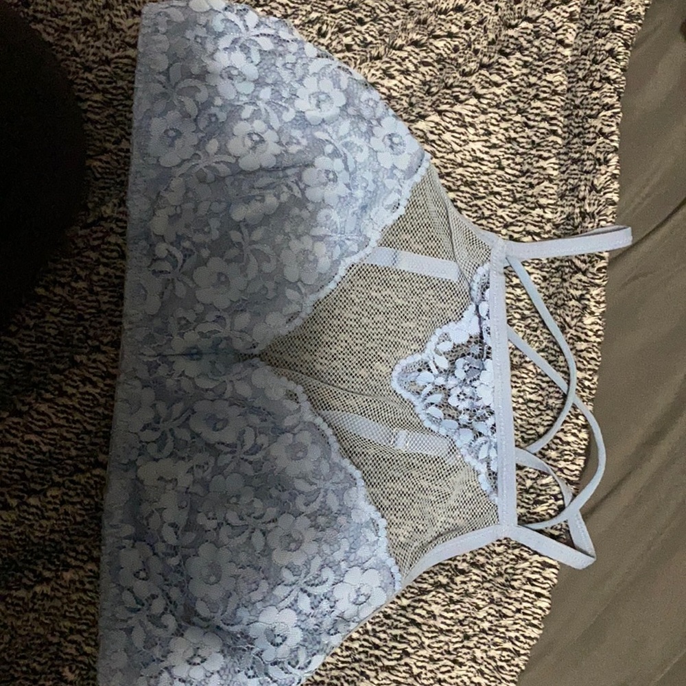 This is a blue bralette